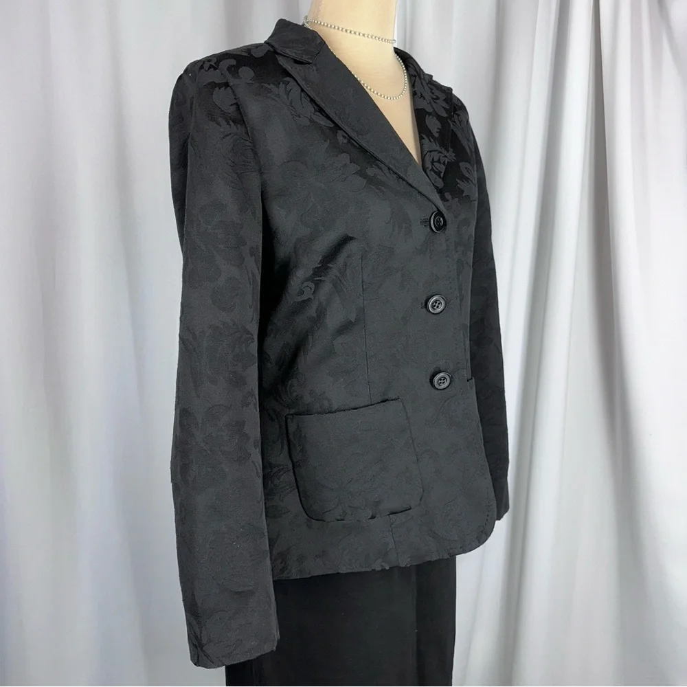 Coldwater Creek Black On Black‎ Jacquard Blazer Sz 8 Jacket Floral Chic Office